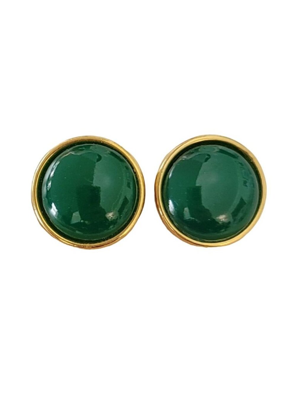 Czech Green Uranium Glowing Round Glass Gold Tone Clip On Earrings E764